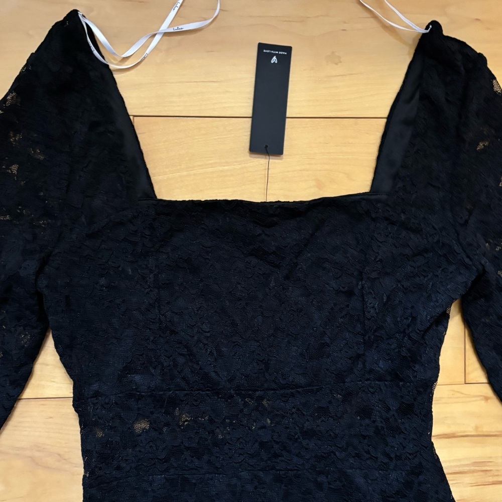 Lulus Sensationally Poised Black Lace Long Sleeve Maxi Dress Size Large New Tag - Picture 4 of 8